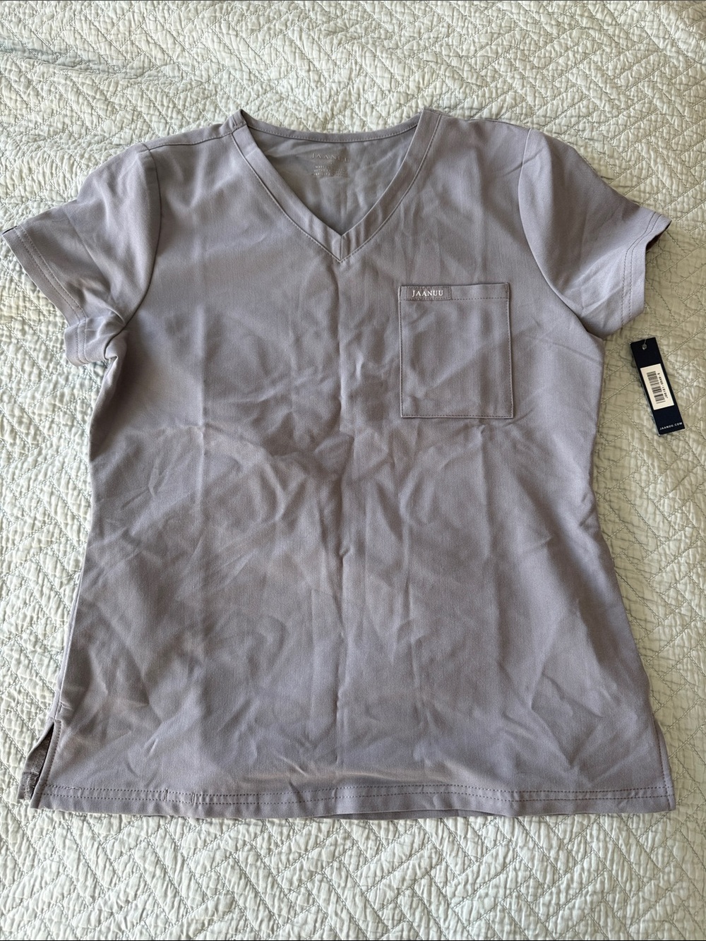 Jaanuu Women's V-Neck Scrub Top in Light Gray